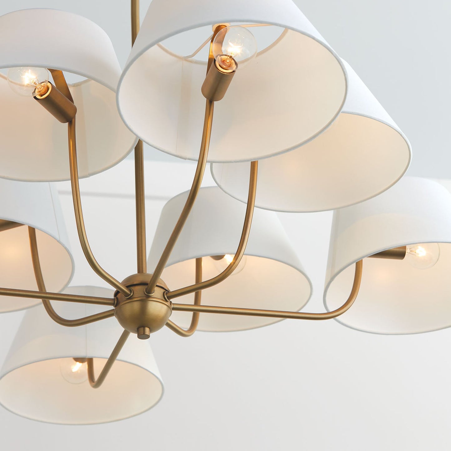 Welsley Two-Tier Brass Chandelier - Luxury White Fabric Angled Shade Pendant | Modern Minimalist Geometric Hanging Light | E12 Base