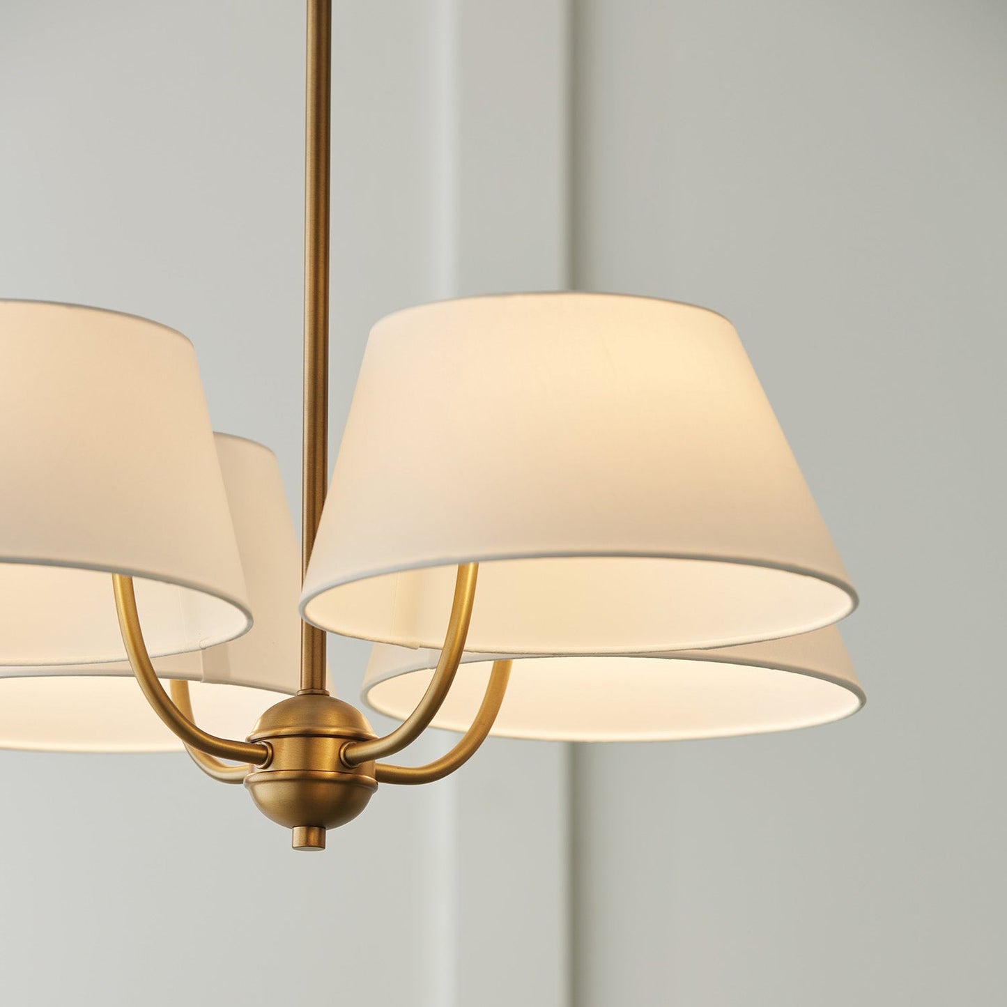 Welsley Two-Tier Brass Chandelier - Luxury White Fabric Angled Shade Pendant | Modern Minimalist Geometric Hanging Light | E12 Base