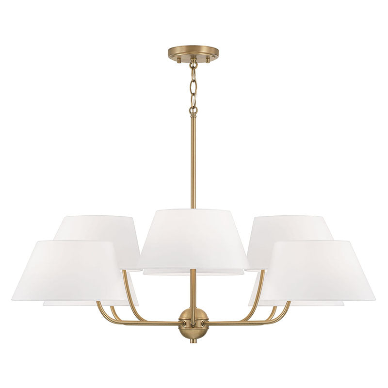 Welsley Two-Tier Brass Chandelier - Luxury White Fabric Angled Shade Pendant | Modern Minimalist Geometric Hanging Light | E12 Base