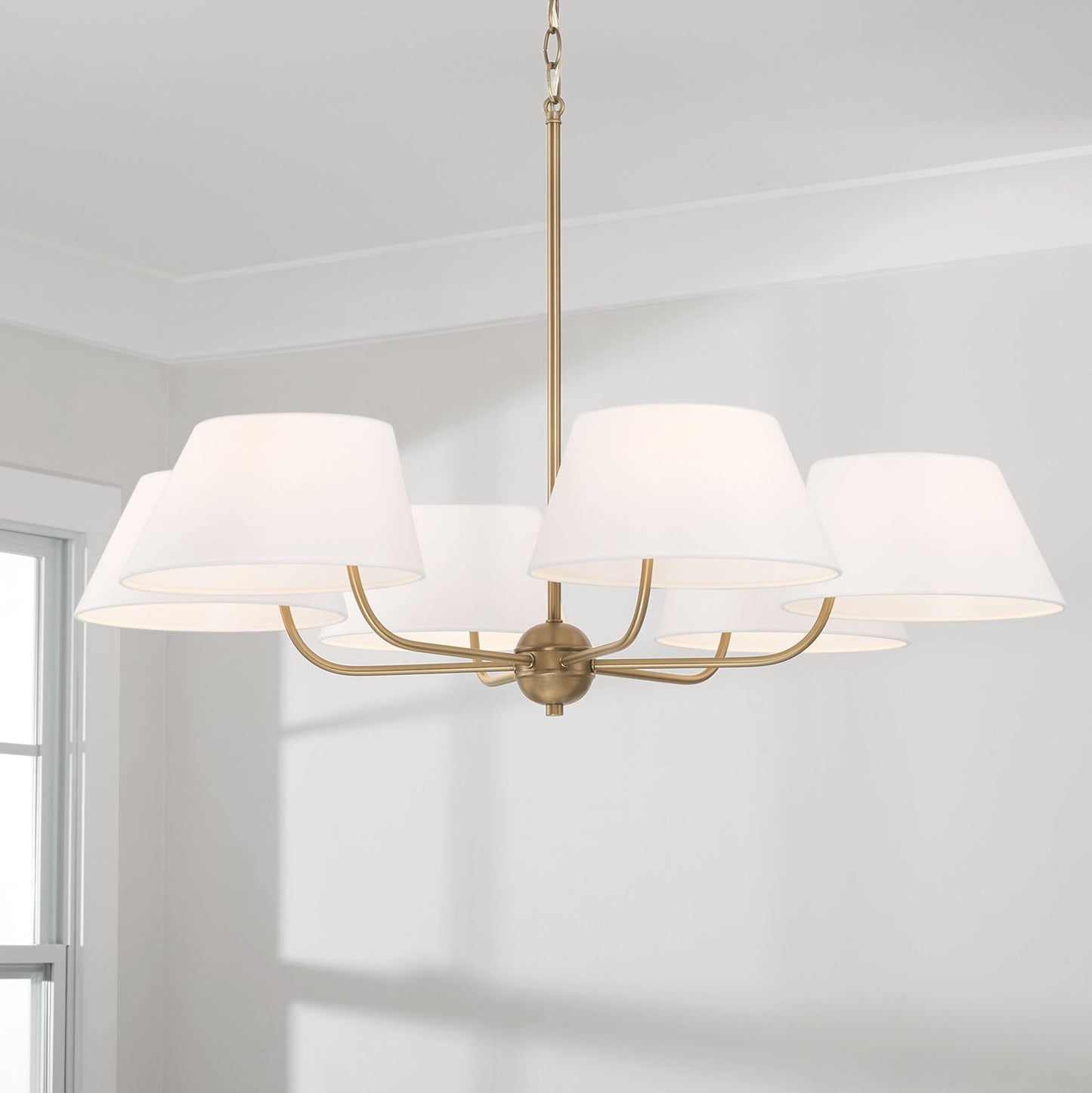 Welsley Two-Tier Brass Chandelier - Luxury White Fabric Angled Shade Pendant | Modern Minimalist Geometric Hanging Light | E12 Base