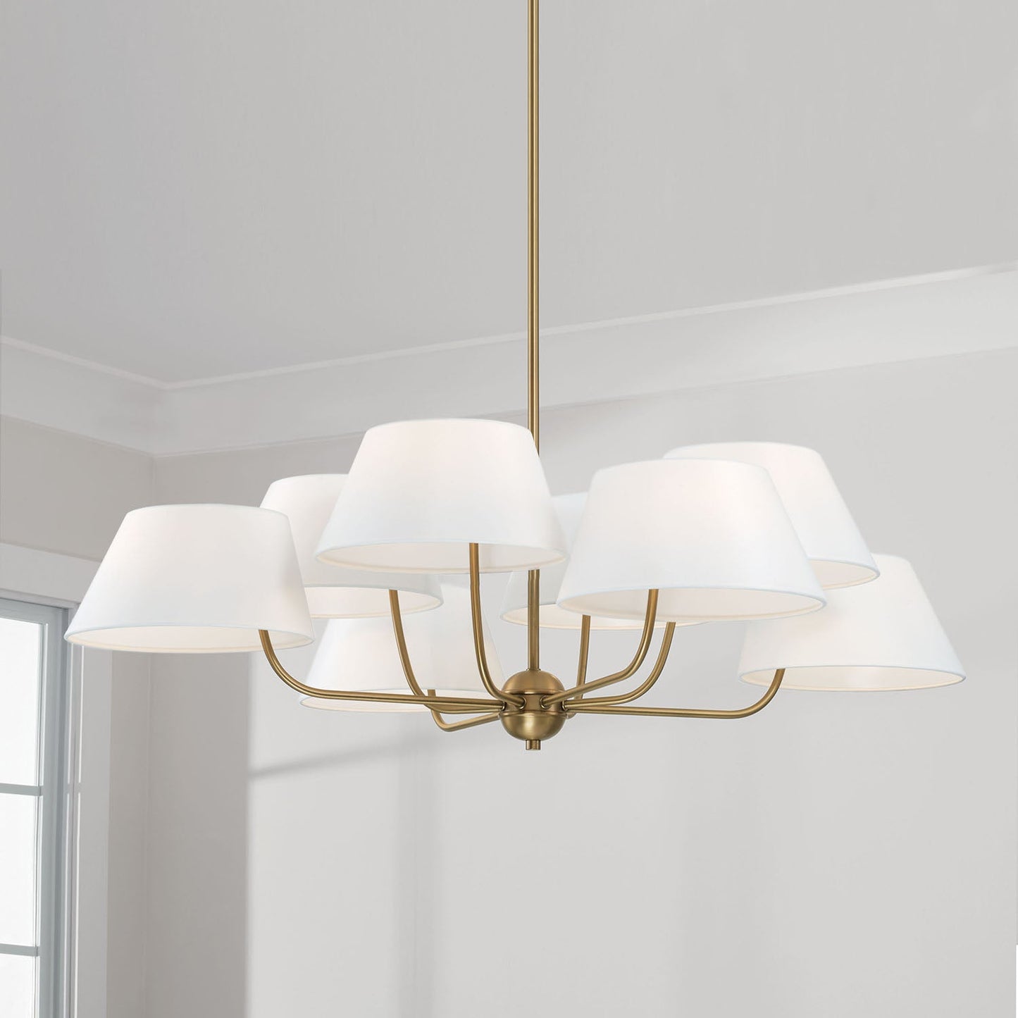 Welsley Two-Tier Brass Chandelier - Luxury White Fabric Angled Shade Pendant | Modern Minimalist Geometric Hanging Light | E12 Base