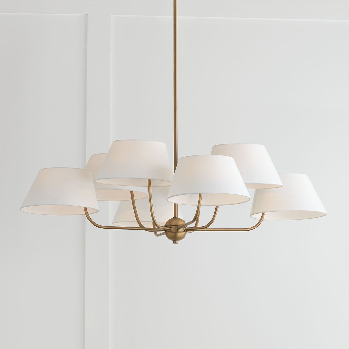 Welsley Two-Tier Brass Chandelier - Luxury White Fabric Angled Shade Pendant | Modern Minimalist Geometric Hanging Light | E12 Base