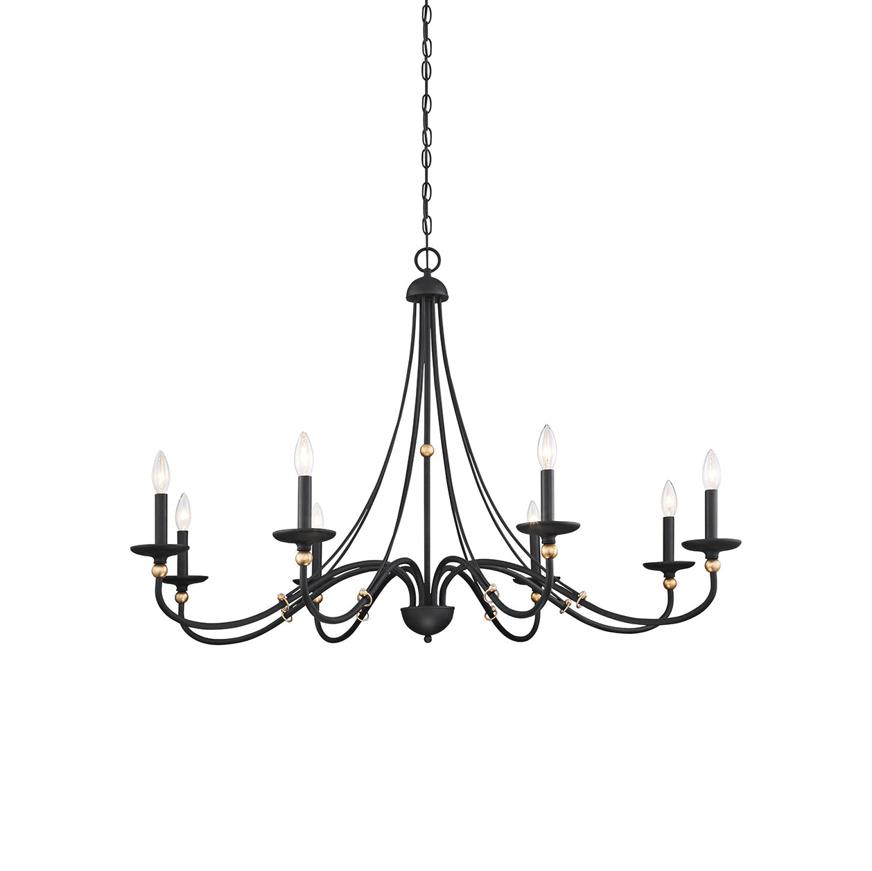 Westchester County Luxury Candle Chandelier - 6 or 8-Light Sand Black & Gold Hanging Pendant | Modern Minimalist Curved Lamp