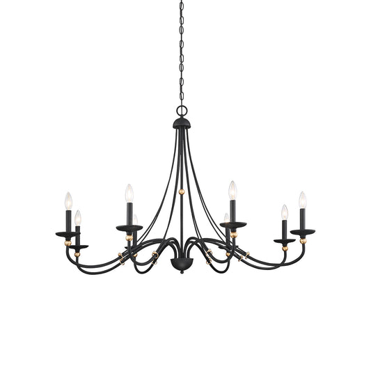 Westchester County Luxury Candle Chandelier - 6 or 8-Light Sand Black & Gold Hanging Pendant | Modern Minimalist Curved Lamp
