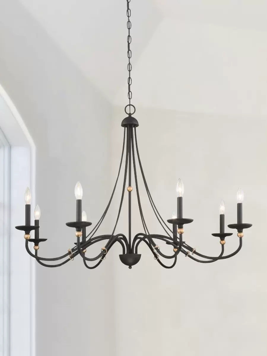 Westchester County Luxury Candle Chandelier - 6 or 8-Light Sand Black & Gold Hanging Pendant | Modern Minimalist Curved Lamp