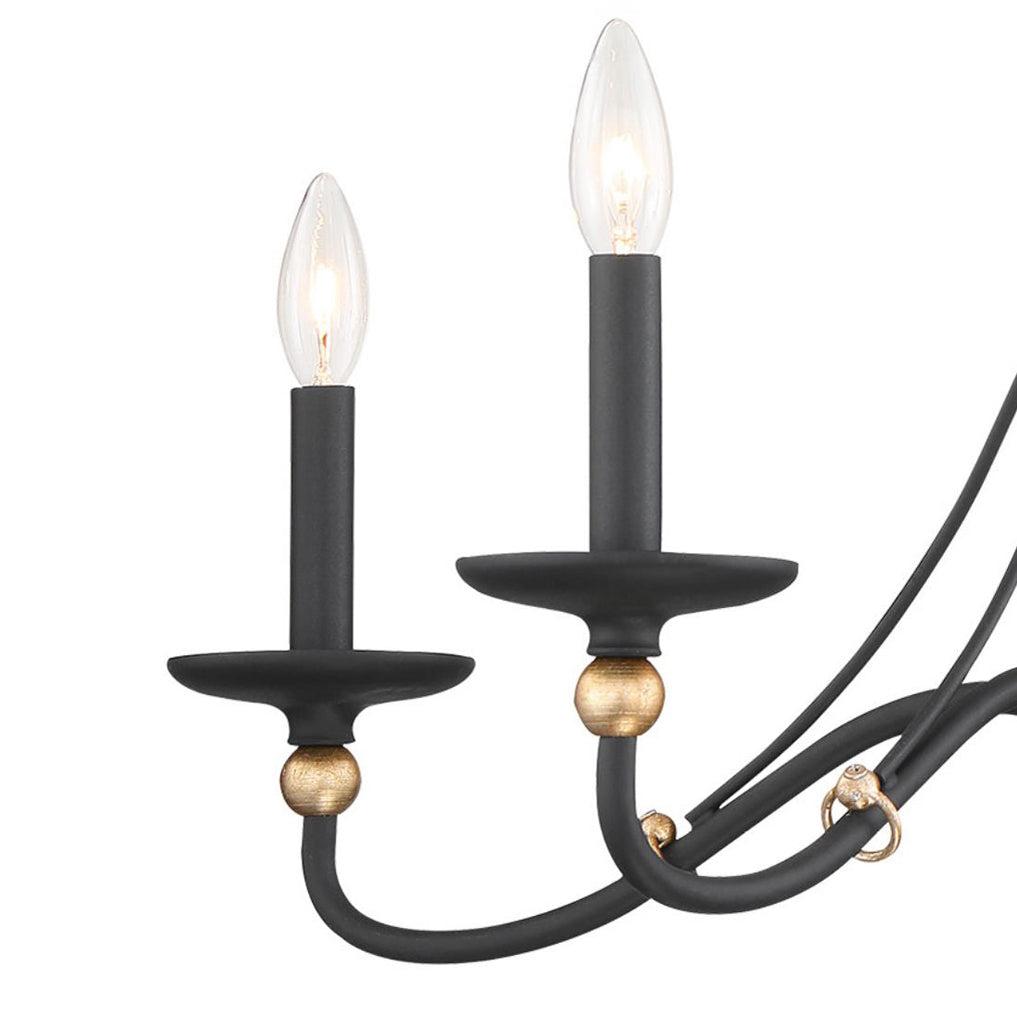 Westchester County Luxury Candle Chandelier - 6 or 8-Light Sand Black & Gold Hanging Pendant | Modern Minimalist Curved Lamp