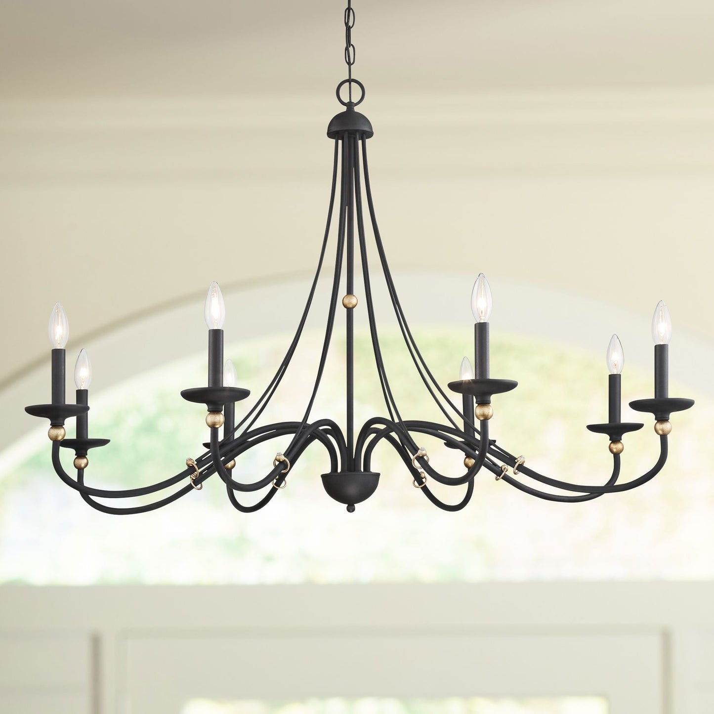 Westchester County Luxury Candle Chandelier - 6 or 8-Light Sand Black & Gold Hanging Pendant | Modern Minimalist Curved Lamp