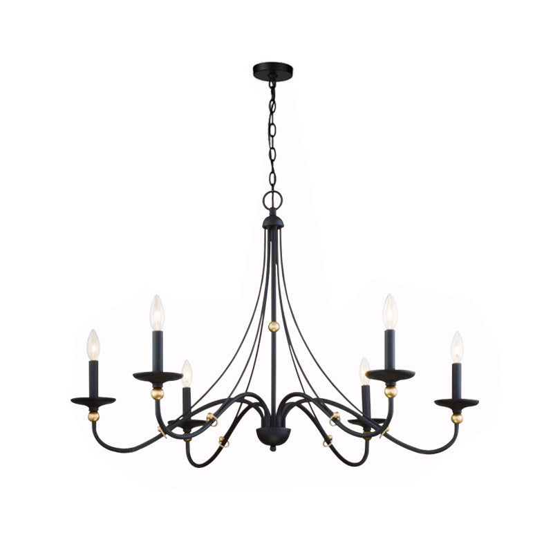 Westchester County Luxury Candle Chandelier - 6 or 8-Light Sand Black & Gold Hanging Pendant | Modern Minimalist Curved Lamp