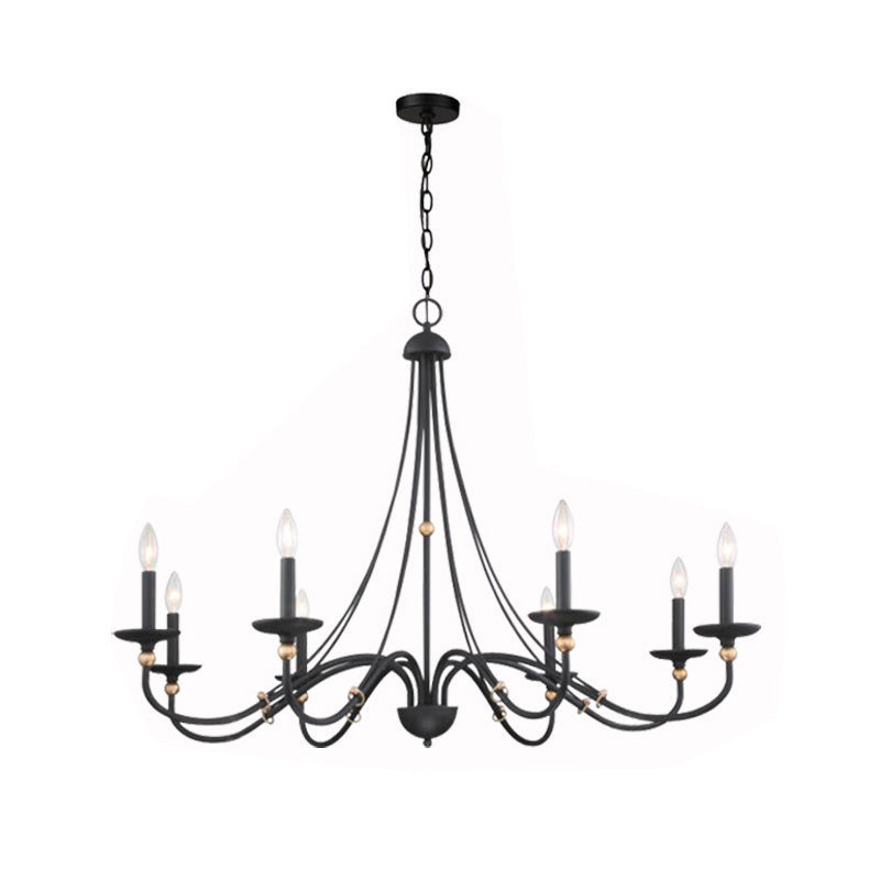 Westchester County Luxury Candle Chandelier - 6 or 8-Light Sand Black & Gold Hanging Pendant | Modern Minimalist Curved Lamp