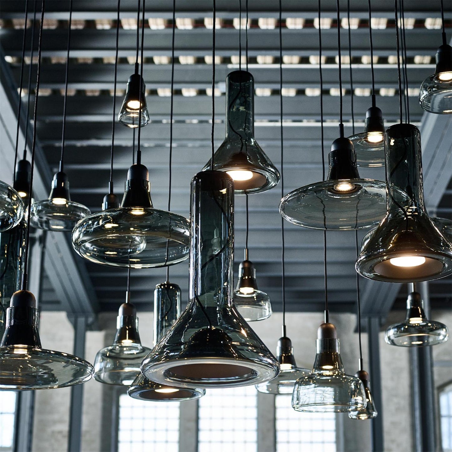 Whistle Industrial Glass Pendant Light - Modern Cone Spotlight with Metal Shield | Integrated LED Hanging Kitchen Island Lamp