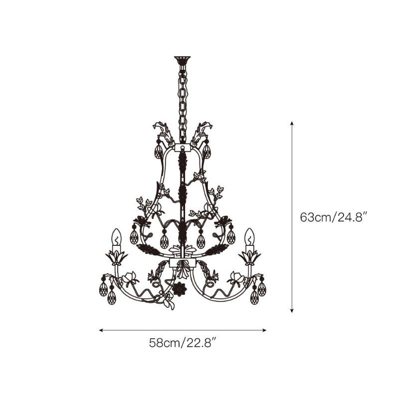 White Rose Crystal Chandelier - Luxury Ceramic Flower & Gold Leaf Hanging Light | 6 or 8-Light French Country Pendant | E12 E14