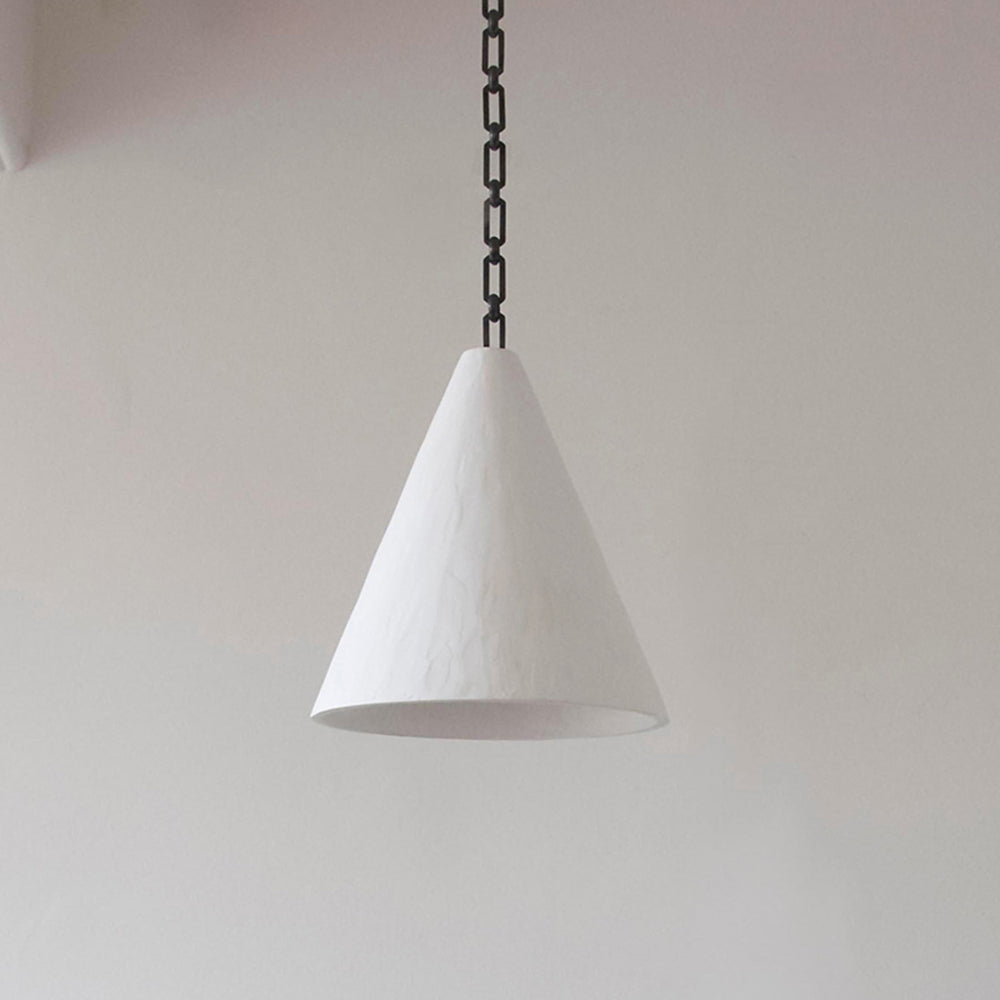 White Plaster Pendant Lamp - Handcrafted Papier-Mache & Venetian Plaster Dome | Minimalist Organic Hanging Light | E26 E27