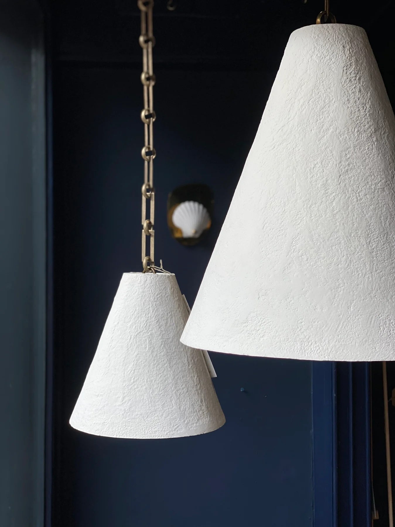 White Plaster Pendant Lamp - Handcrafted Papier-Mache & Venetian Plaster Dome | Minimalist Organic Hanging Light | E26 E27