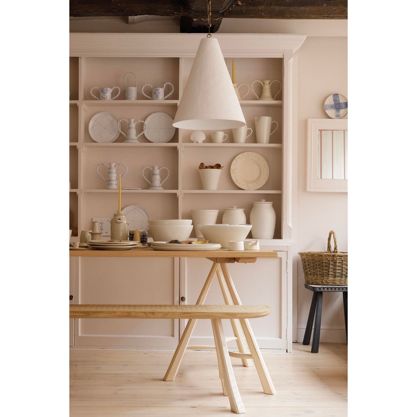 White Plaster Pendant Lamp - Handcrafted Papier-Mache & Venetian Plaster Dome | Minimalist Organic Hanging Light | E26 E27