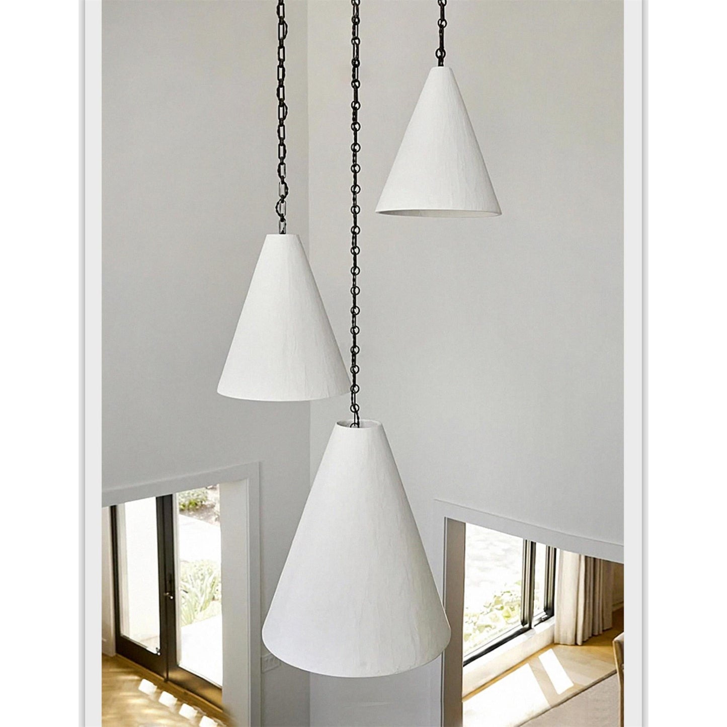 White Plaster Pendant Lamp - Handcrafted Papier-Mache & Venetian Plaster Dome | Minimalist Organic Hanging Light | E26 E27