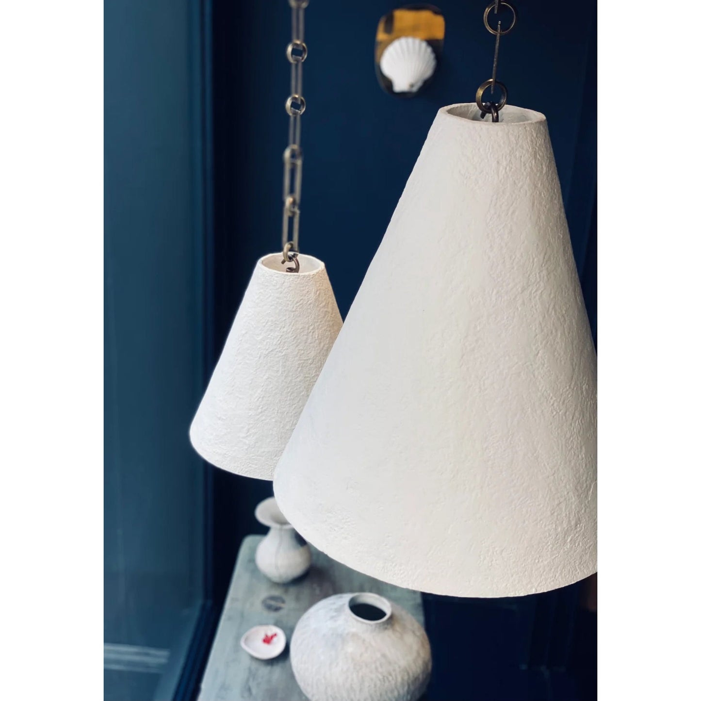 White Plaster Pendant Lamp - Handcrafted Papier-Mache & Venetian Plaster Dome | Minimalist Organic Hanging Light | E26 E27