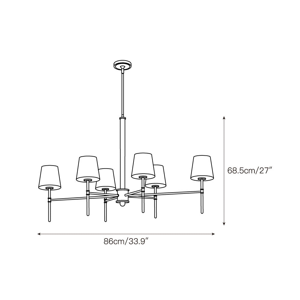Whitney Luxury Brass Chandelier - Classic 6 or 8-Light Tapered Shade Pendant | Modern Heritage Hanging Light | E12 Base