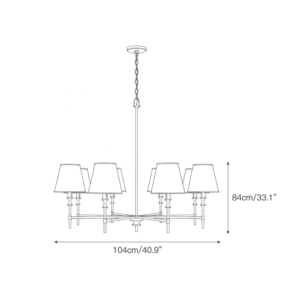 Whitney Luxury Brass Chandelier - Classic 6 or 8-Light Tapered Shade Pendant | Modern Heritage Hanging Light | E12 Base