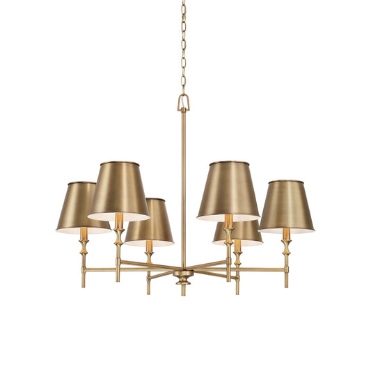 Whitney Luxury Brass Chandelier - Classic 6 or 8-Light Tapered Shade Pendant | Modern Heritage Hanging Light | E12 Base