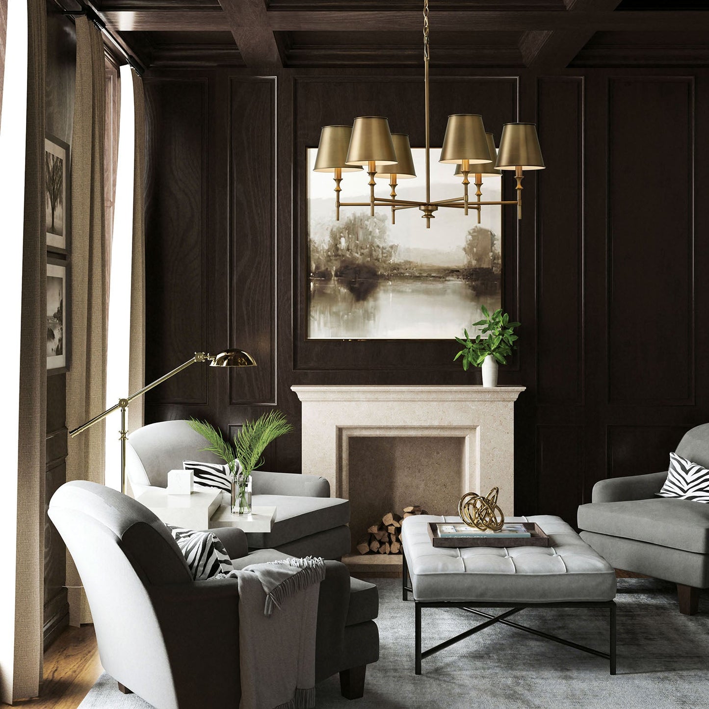 Whitney Luxury Brass Chandelier - Classic 6 or 8-Light Tapered Shade Pendant | Modern Heritage Hanging Light | E12 Base