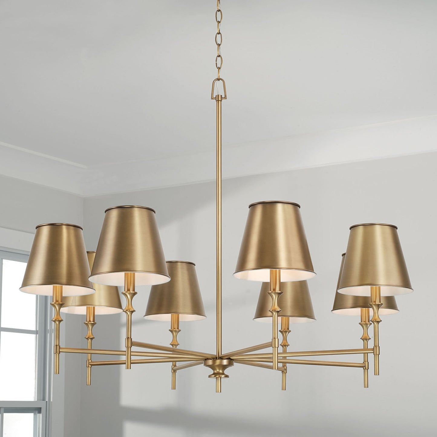 Whitney Luxury Brass Chandelier - Classic 6 or 8-Light Tapered Shade Pendant | Modern Heritage Hanging Light | E12 Base