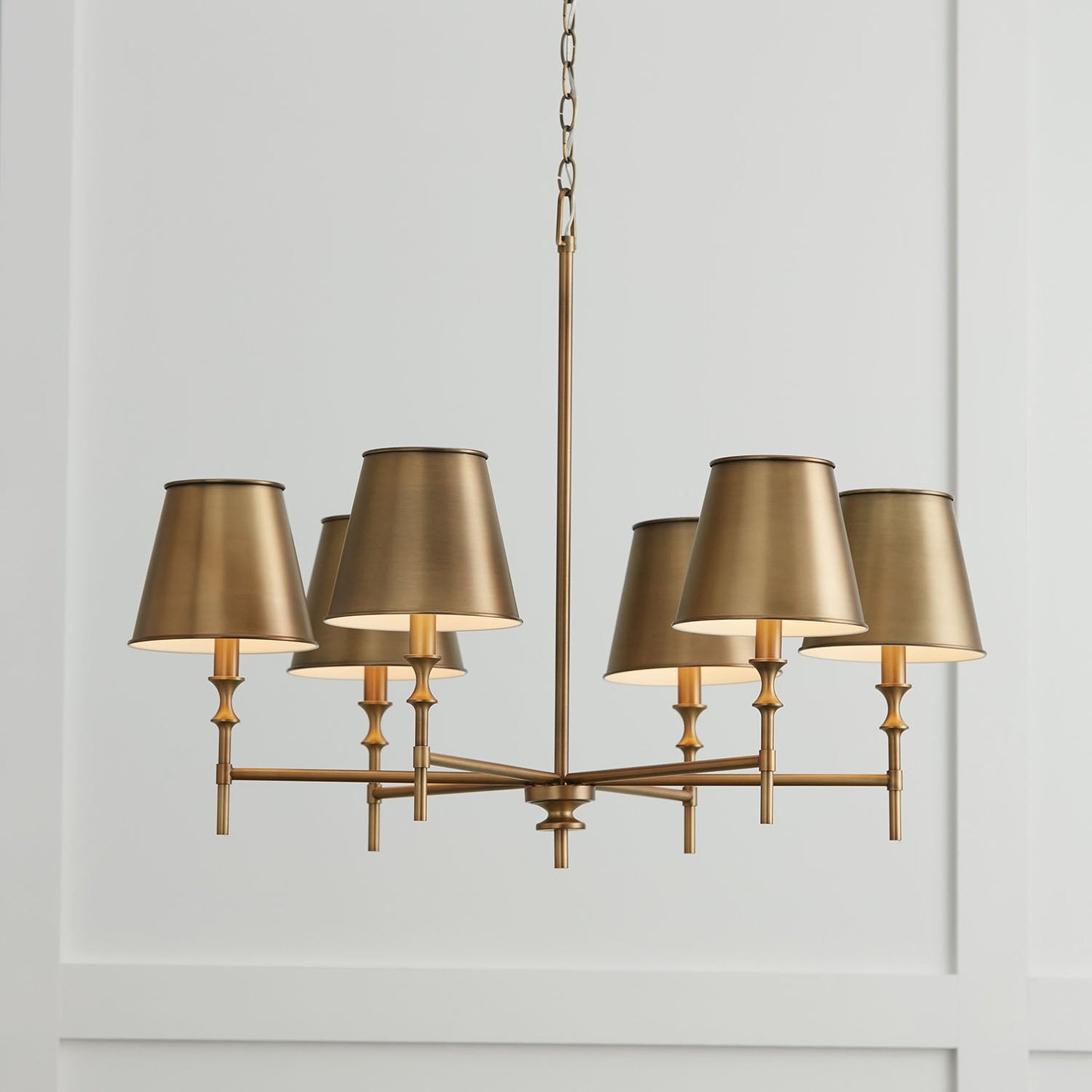 Whitney Luxury Brass Chandelier - Classic 6 or 8-Light Tapered Shade Pendant | Modern Heritage Hanging Light | E12 Base