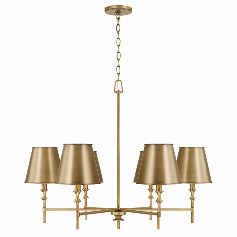 Whitney Luxury Brass Chandelier - Classic 6 or 8-Light Tapered Shade Pendant | Modern Heritage Hanging Light | E12 Base