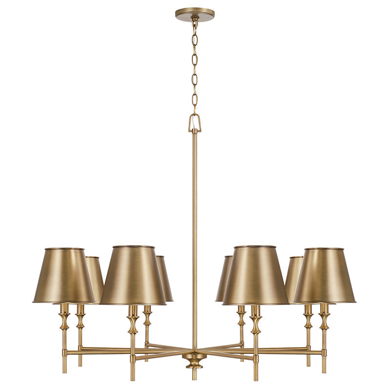 Whitney Luxury Brass Chandelier - Classic 6 or 8-Light Tapered Shade Pendant | Modern Heritage Hanging Light | E12 Base