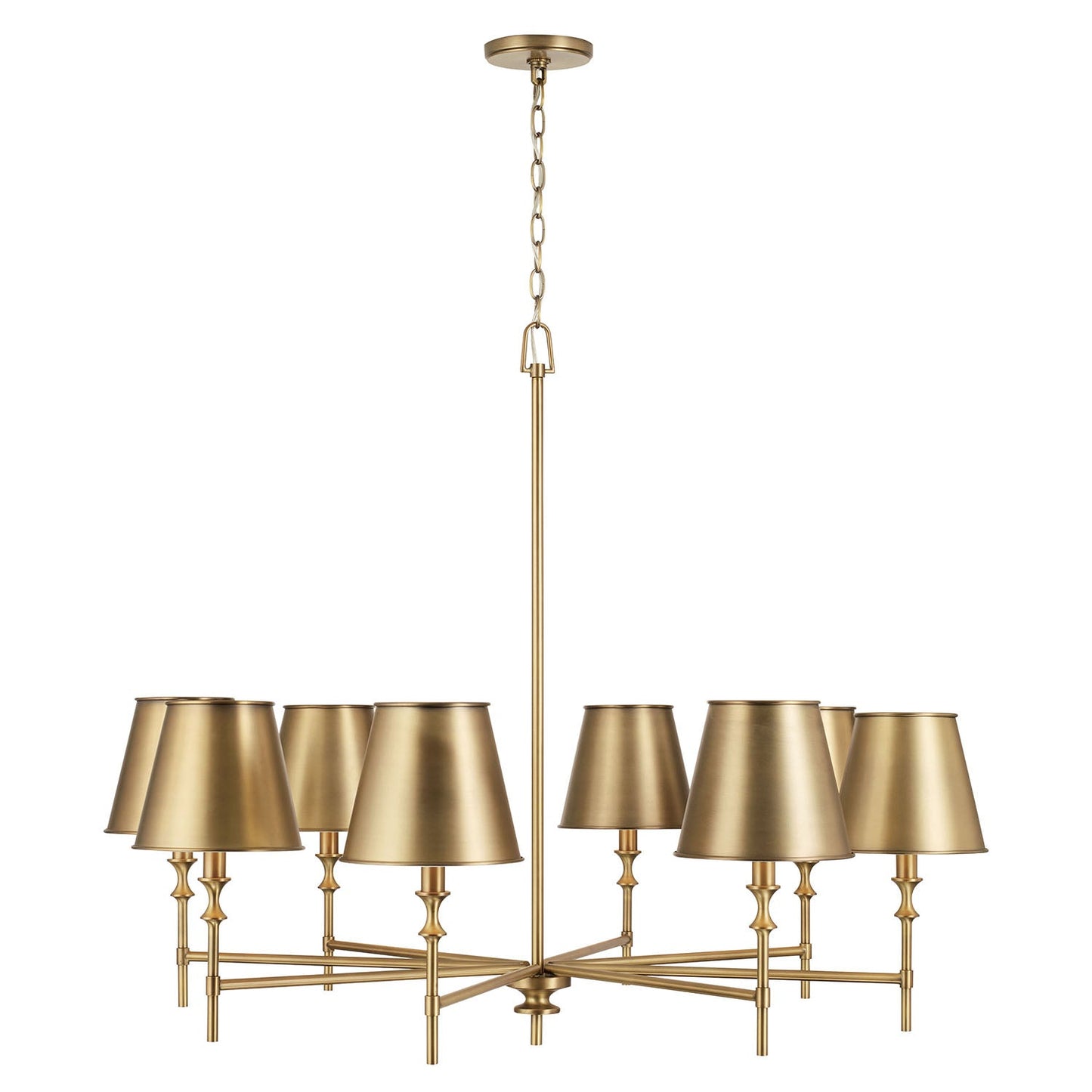 Whitney Luxury Brass Chandelier - Classic 6 or 8-Light Tapered Shade Pendant | Modern Heritage Hanging Light | E12 Base