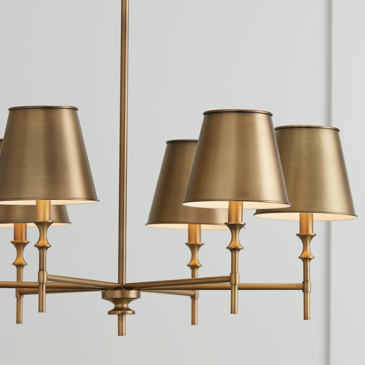 Whitney Luxury Brass Chandelier - Classic 6 or 8-Light Tapered Shade Pendant | Modern Heritage Hanging Light | E12 Base