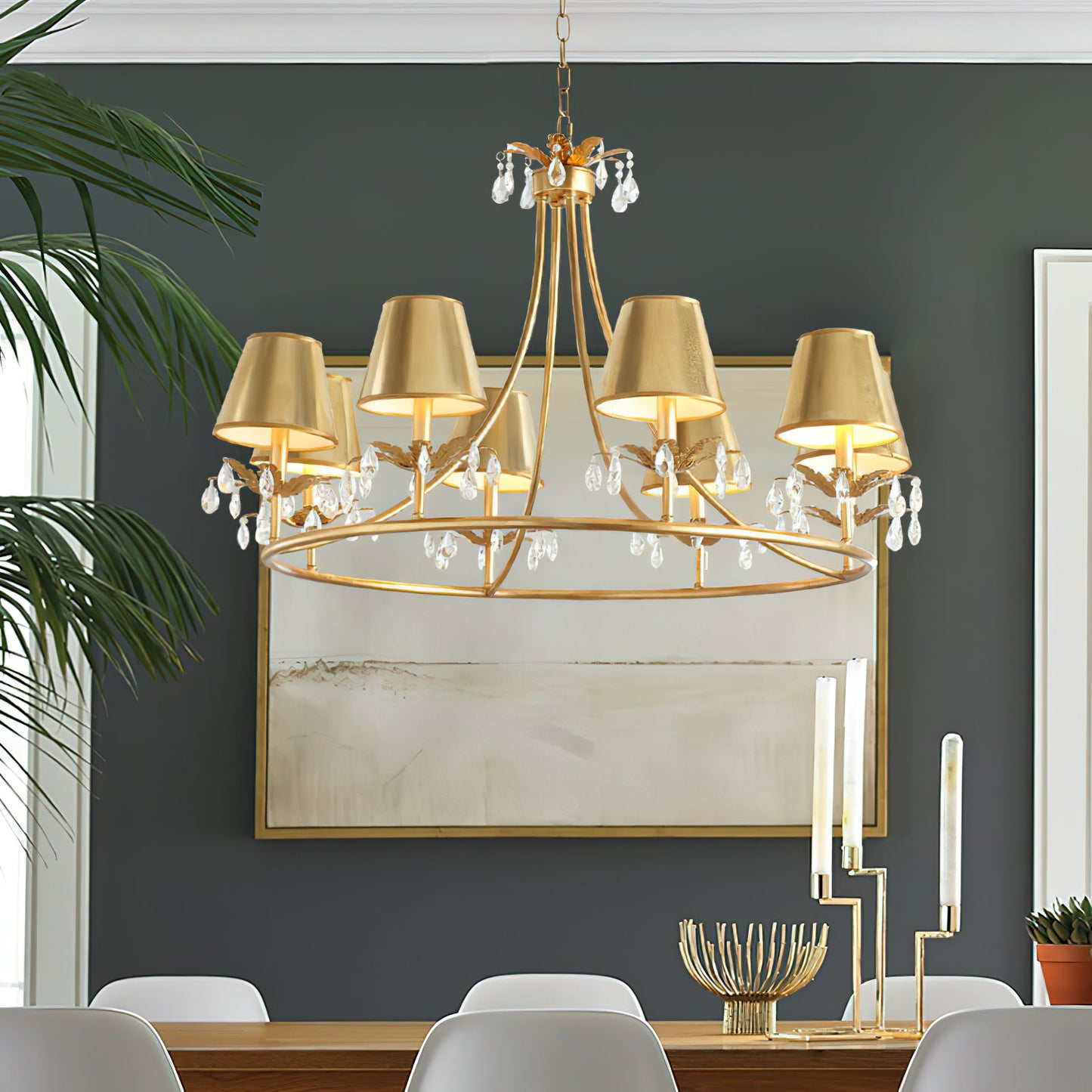 Whitney Luxury Brass Chandelier - Classic Crystal & Aged Brass Hanging Light | Multi-Head Modern Traditional Pendant | E14 Base
