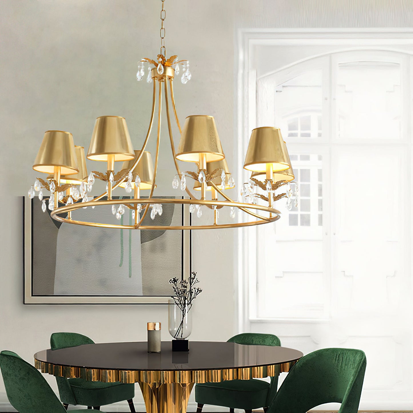 Whitney Luxury Brass Chandelier - Classic Crystal & Aged Brass Hanging Light | Multi-Head Modern Traditional Pendant | E14 Base