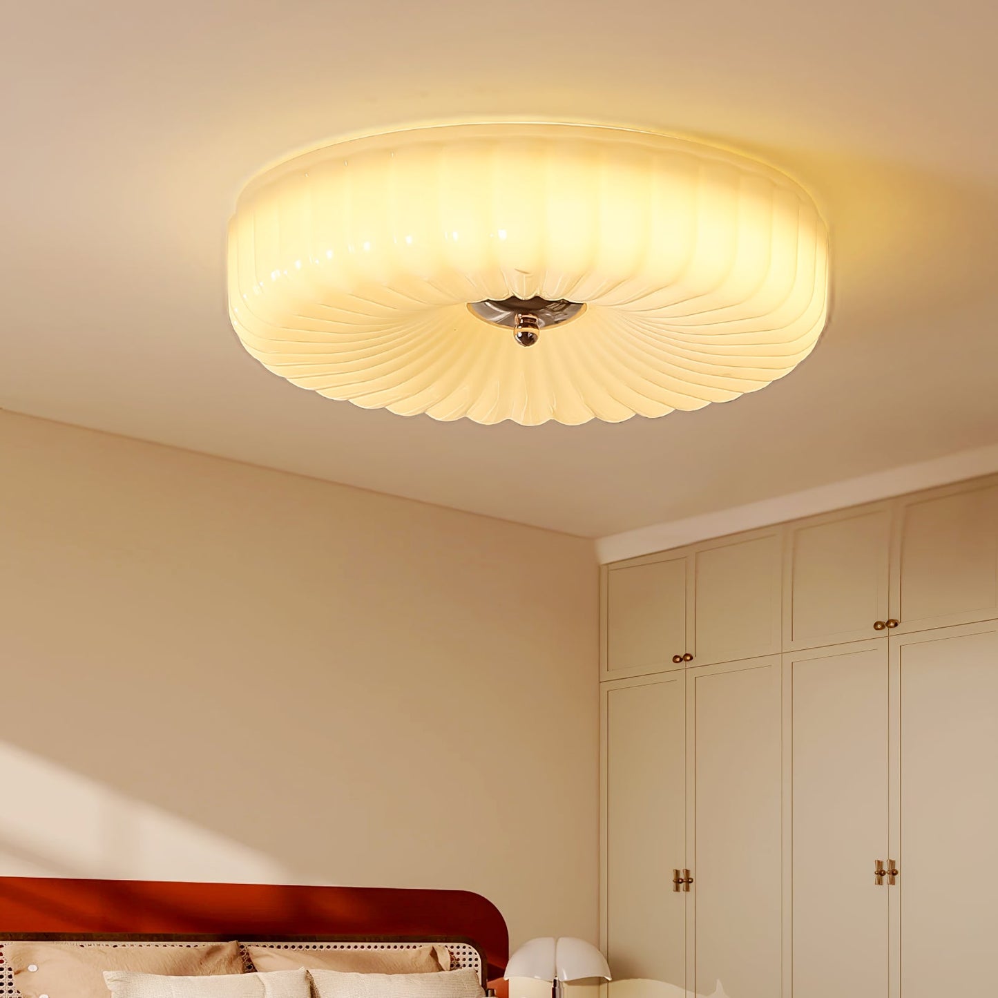 Willa Glass Flush Mount Ceiling Light - Modern Wave-Shaped LED Lamp | Luxury Chrome Bedroom Light | 24W/36W Low Profile Fixture