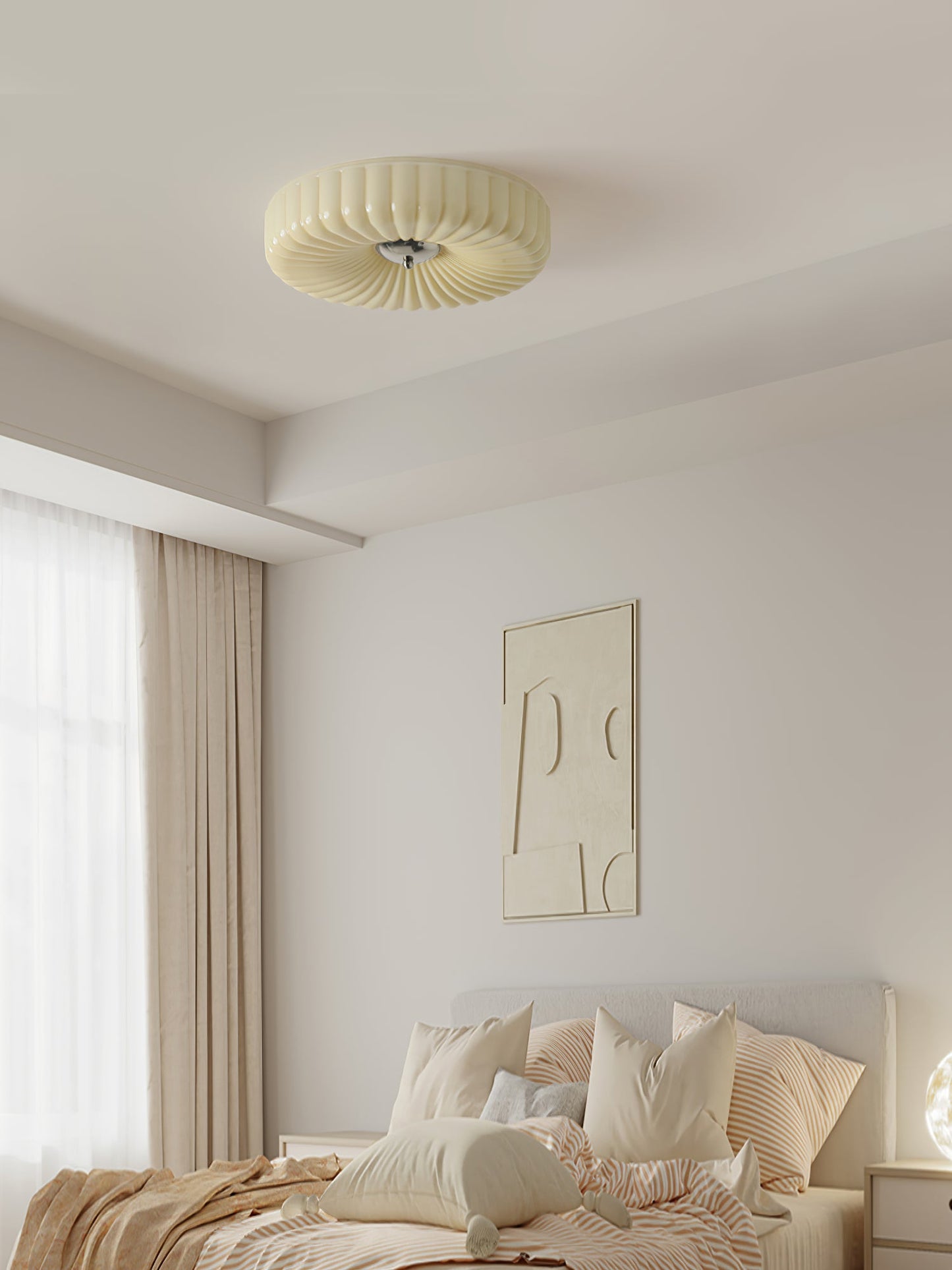 Willa Glass Flush Mount Ceiling Light - Modern Wave-Shaped LED Lamp | Luxury Chrome Bedroom Light | 24W/36W Low Profile Fixture