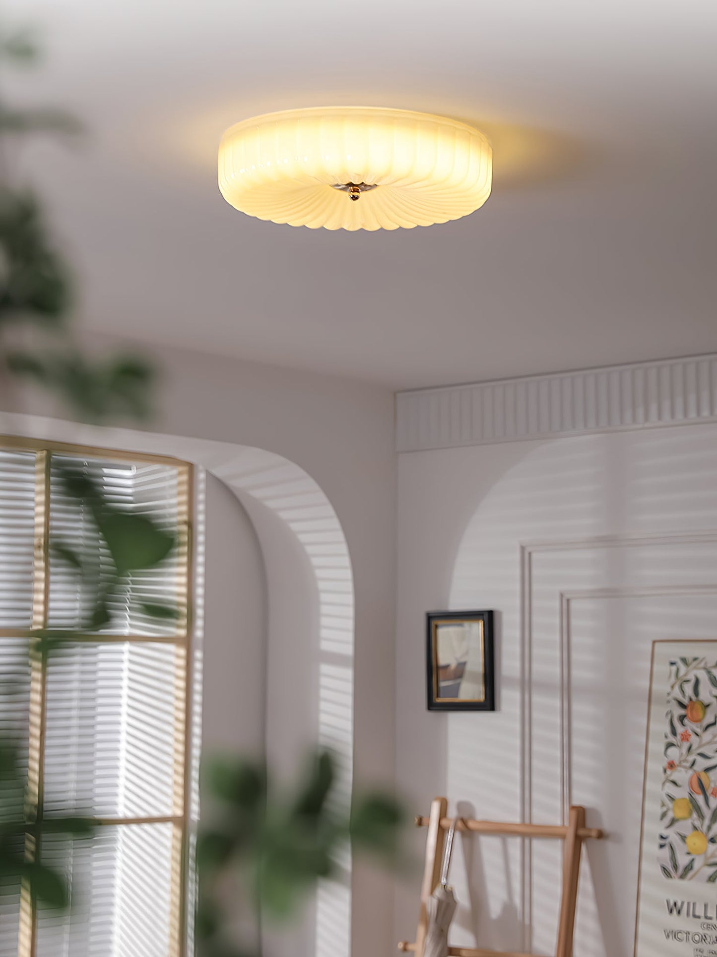 Willa Glass Flush Mount Ceiling Light - Modern Wave-Shaped LED Lamp | Luxury Chrome Bedroom Light | 24W/36W Low Profile Fixture