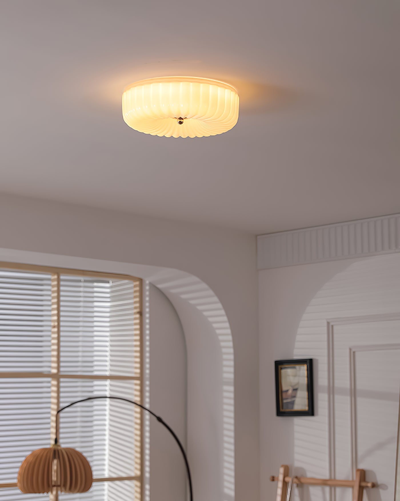 Willa Glass Flush Mount Ceiling Light - Modern Wave-Shaped LED Lamp | Luxury Chrome Bedroom Light | 24W/36W Low Profile Fixture