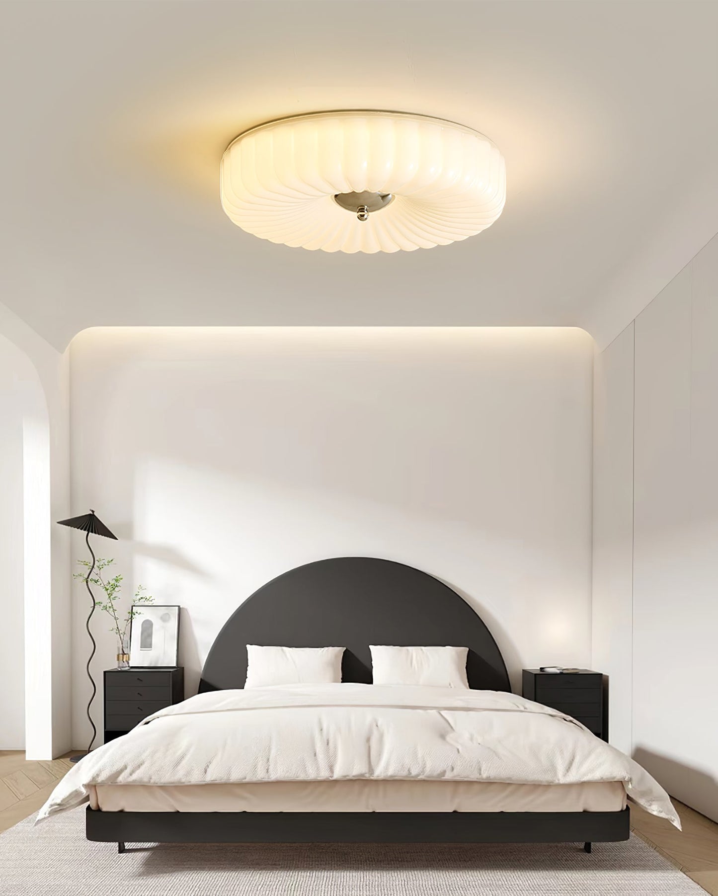 Willa Glass Flush Mount Ceiling Light - Modern Wave-Shaped LED Lamp | Luxury Chrome Bedroom Light | 24W/36W Low Profile Fixture
