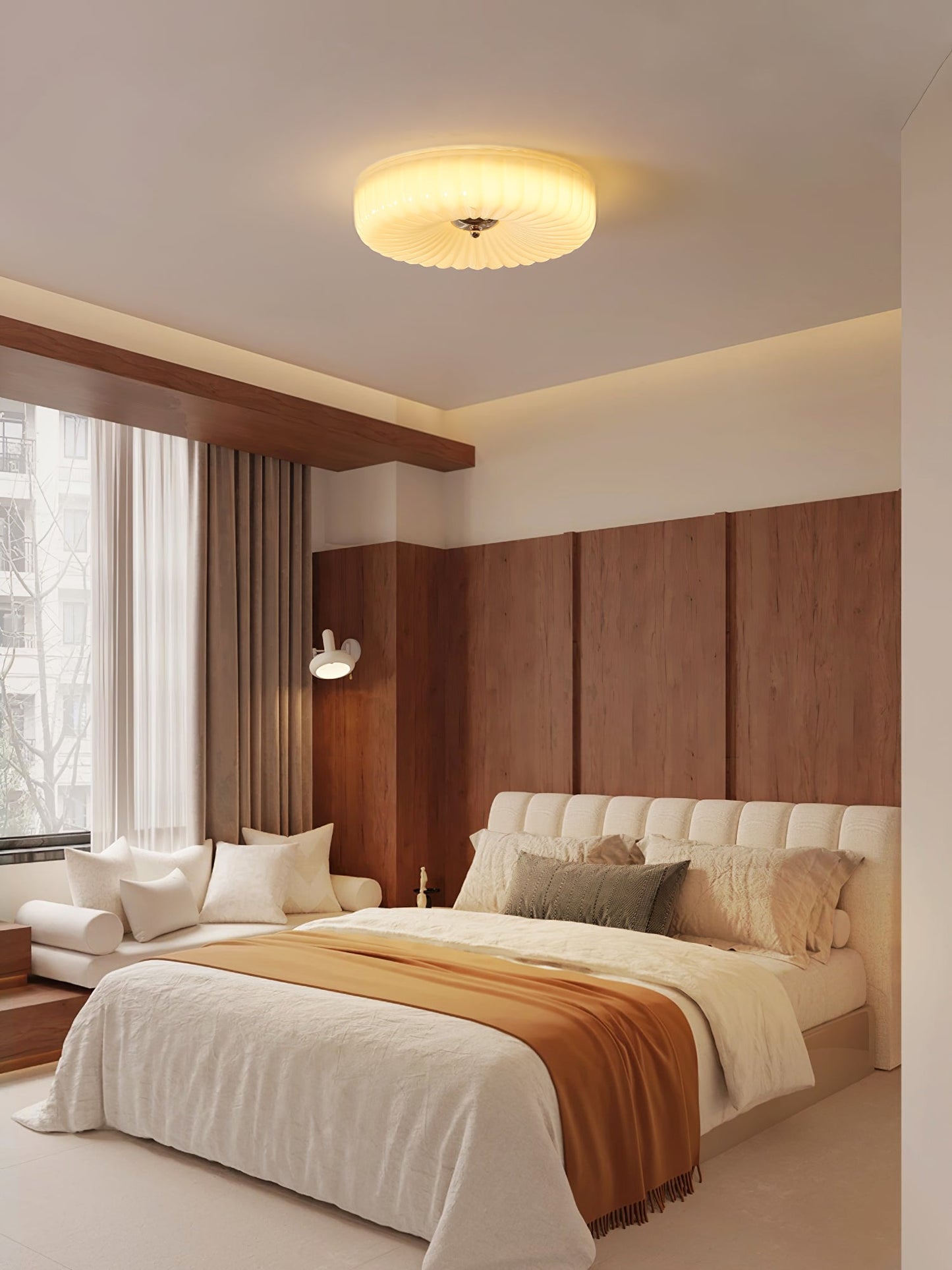 Willa Glass Flush Mount Ceiling Light - Modern Wave-Shaped LED Lamp | Luxury Chrome Bedroom Light | 24W/36W Low Profile Fixture