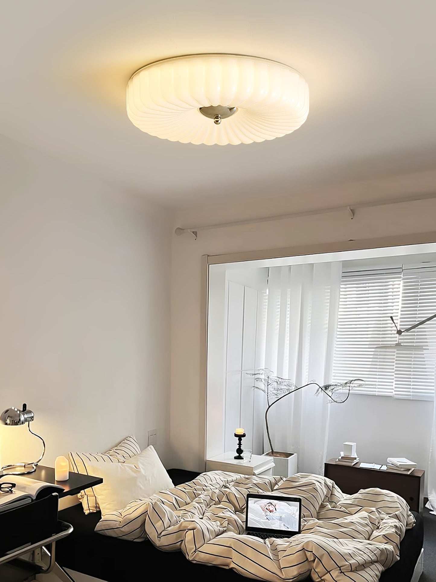 Willa Glass Flush Mount Ceiling Light - Modern Wave-Shaped LED Lamp | Luxury Chrome Bedroom Light | 24W/36W Low Profile Fixture
