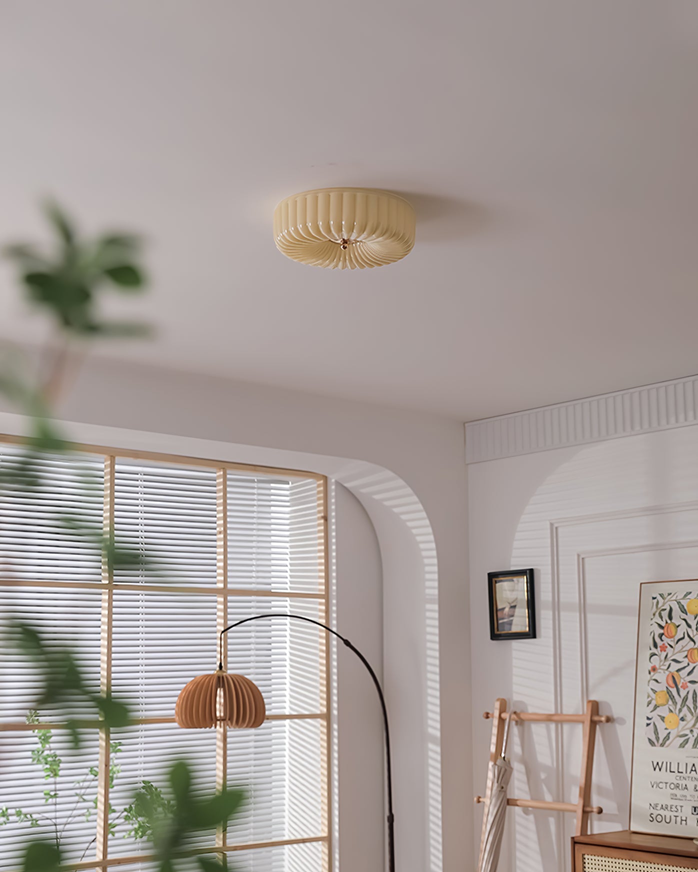 Willa Glass Flush Mount Ceiling Light - Modern Wave-Shaped LED Lamp | Luxury Chrome Bedroom Light | 24W/36W Low Profile Fixture