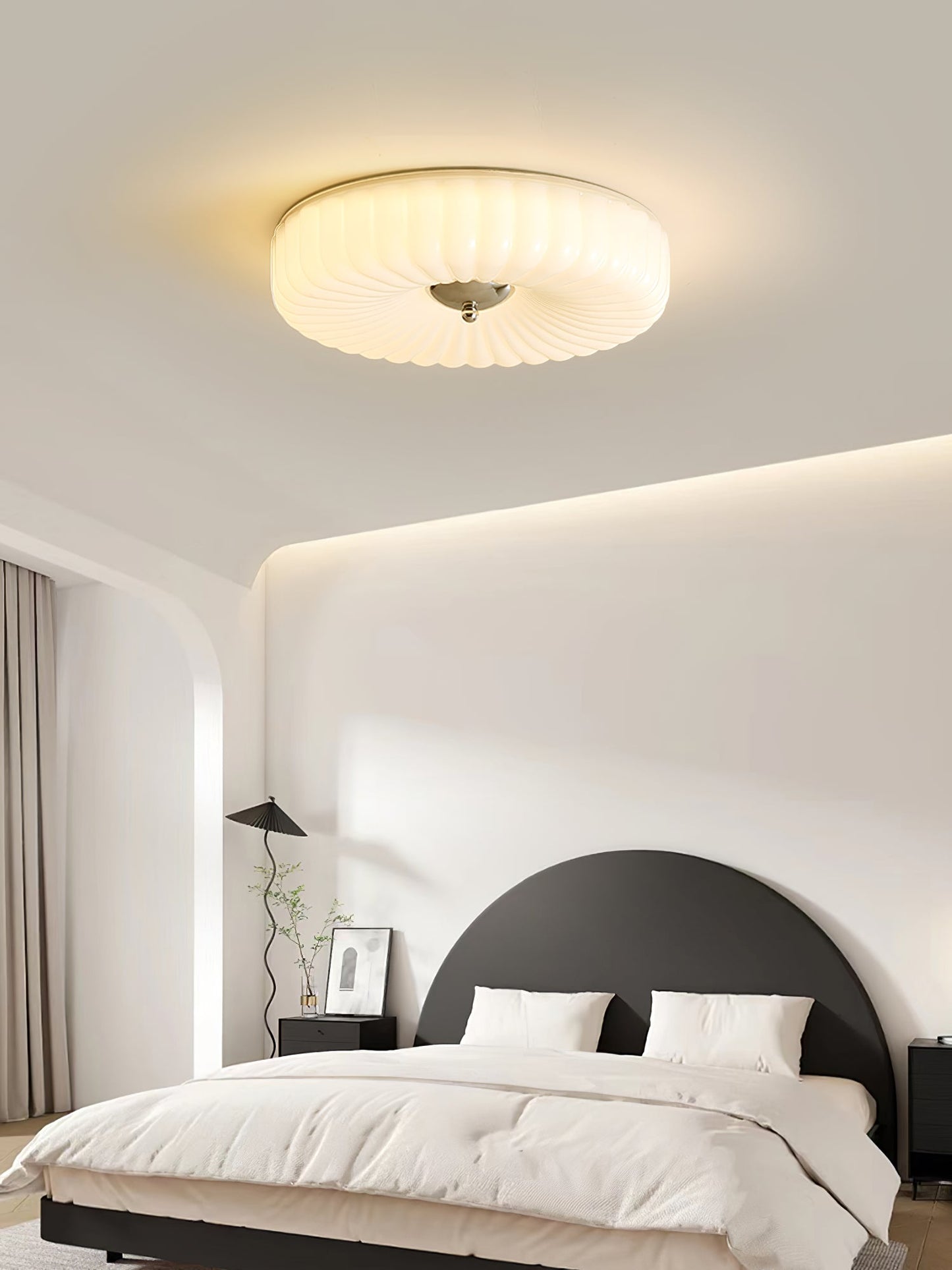 Willa Glass Flush Mount Ceiling Light - Modern Wave-Shaped LED Lamp | Luxury Chrome Bedroom Light | 24W/36W Low Profile Fixture