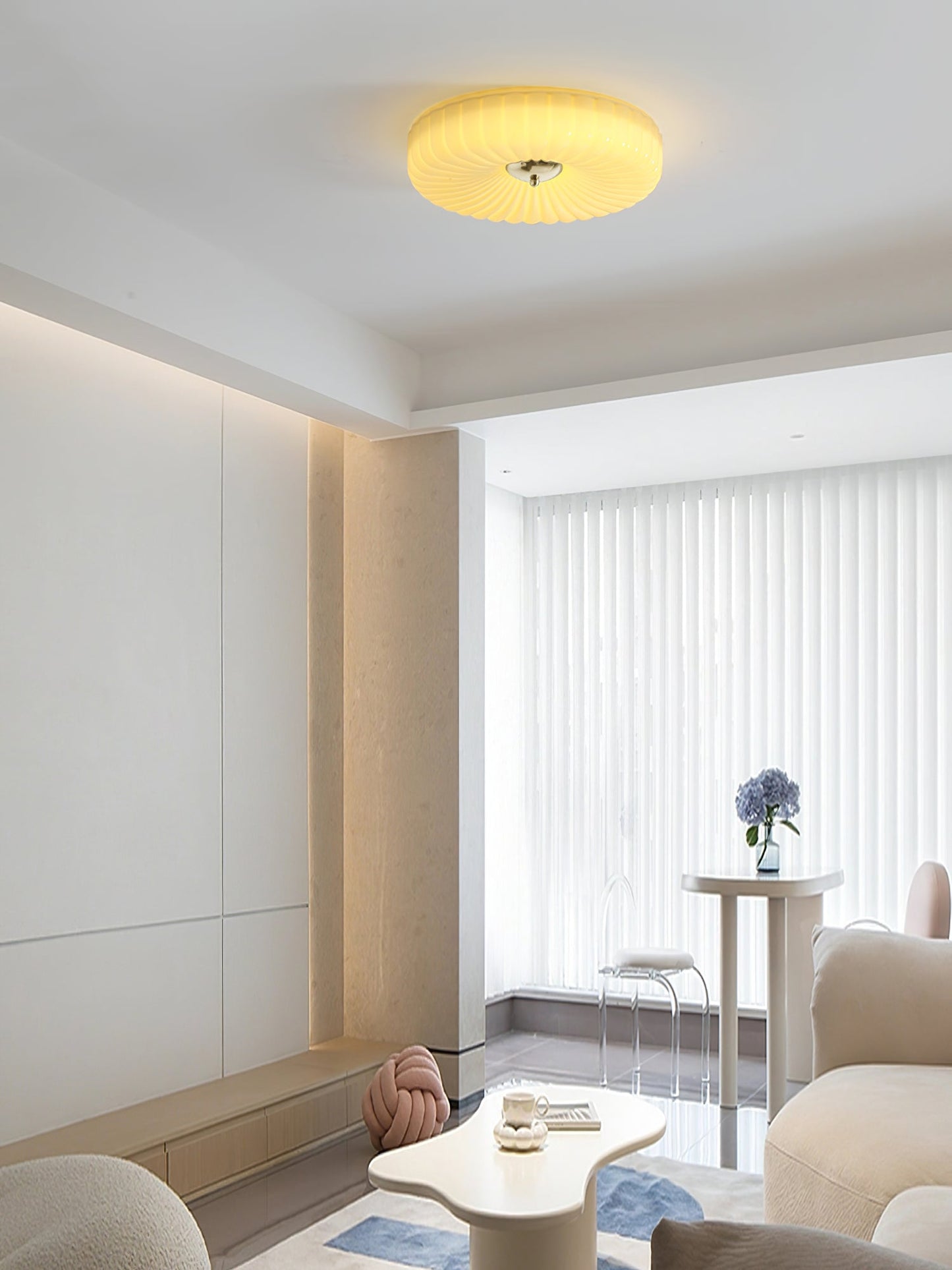 Willa Glass Flush Mount Ceiling Light - Modern Wave-Shaped LED Lamp | Luxury Chrome Bedroom Light | 24W/36W Low Profile Fixture