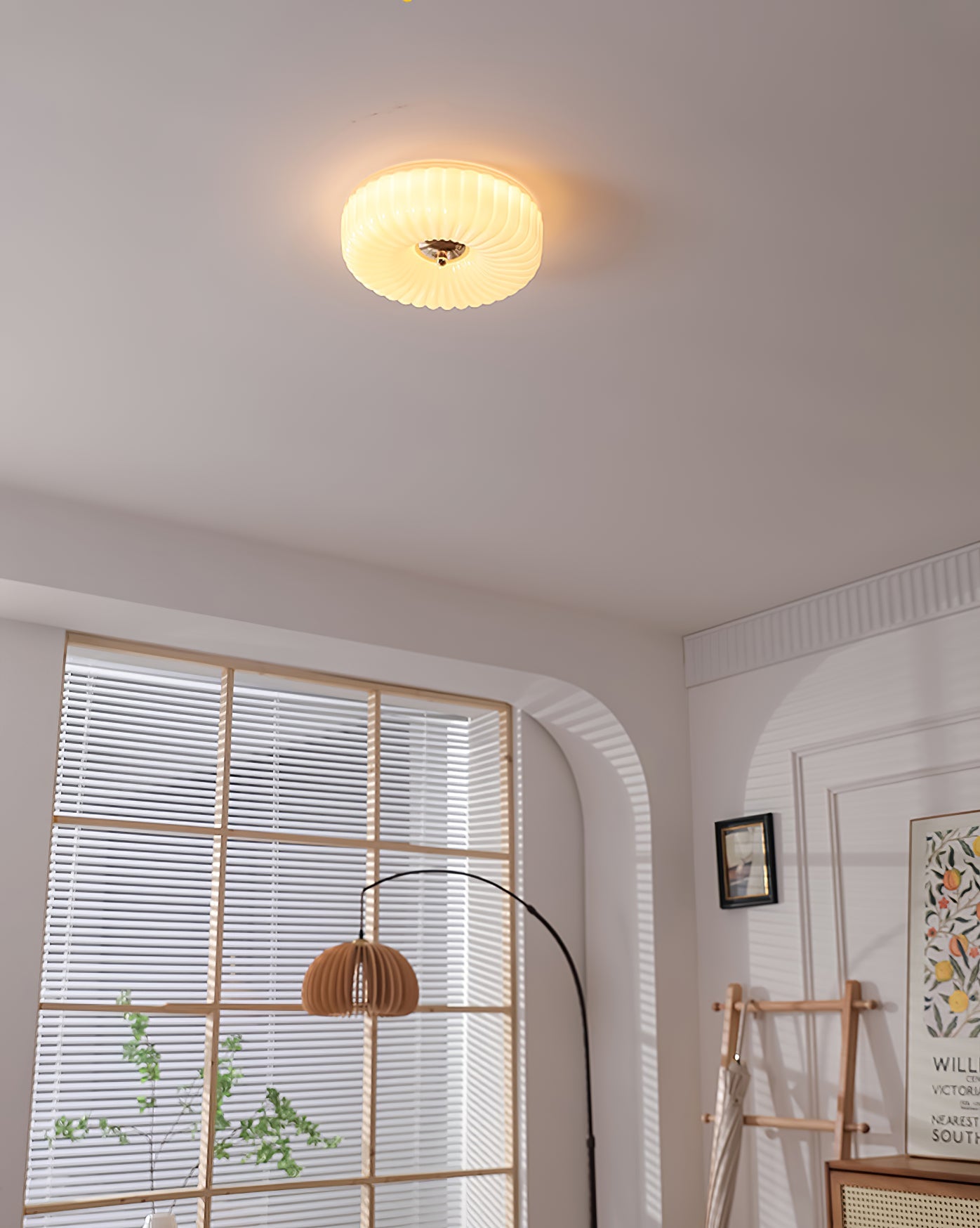 Willa Glass Flush Mount Ceiling Light - Modern Wave-Shaped LED Lamp | Luxury Chrome Bedroom Light | 24W/36W Low Profile Fixture