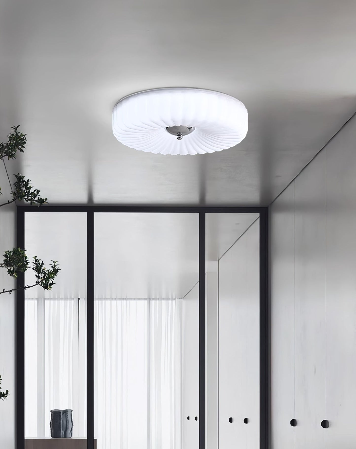 Willa Glass Flush Mount Ceiling Light - Modern Wave-Shaped LED Lamp | Luxury Chrome Bedroom Light | 24W/36W Low Profile Fixture