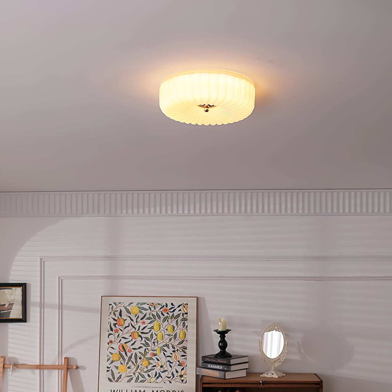 Willa Glass Flush Mount Ceiling Light - Modern Wave-Shaped LED Lamp | Luxury Chrome Bedroom Light | 24W/36W Low Profile Fixture