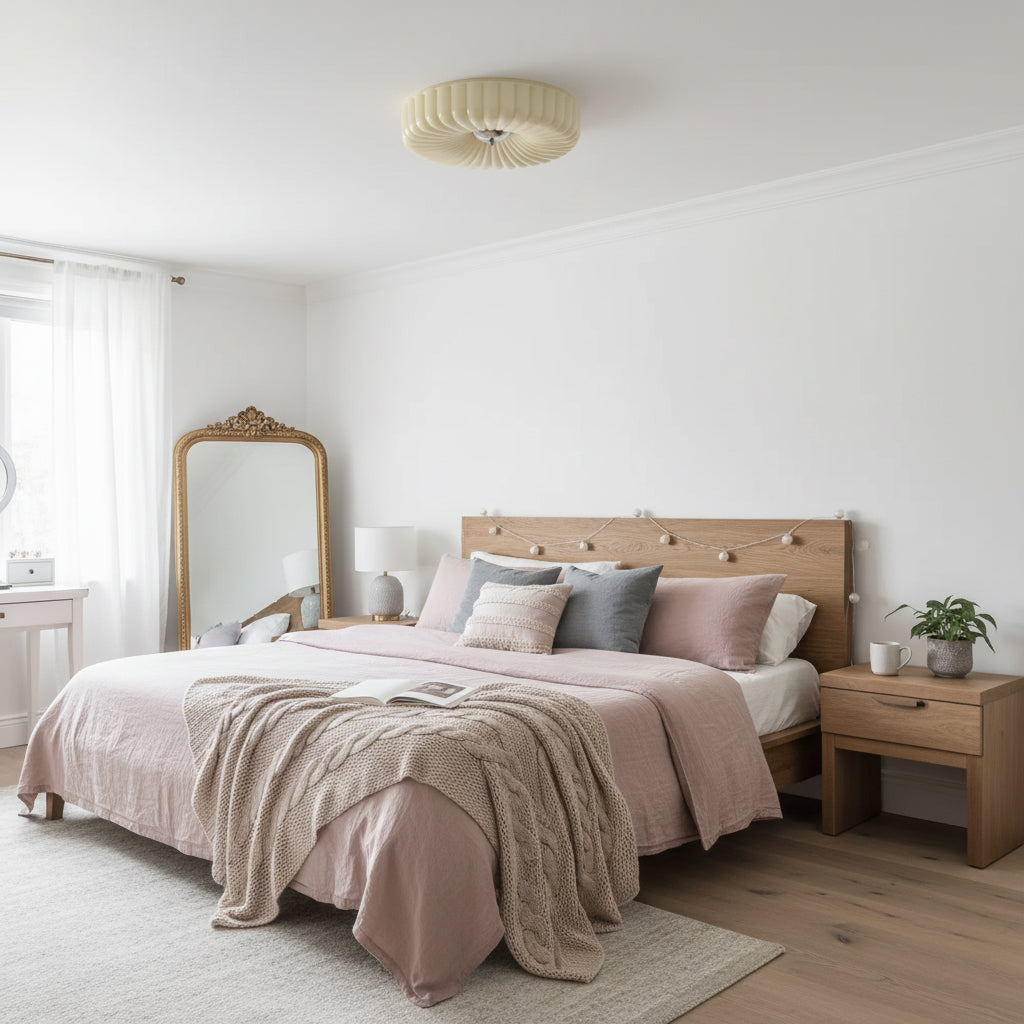 Willa Glass Flush Mount Ceiling Light - Modern Wave-Shaped LED Lamp | Luxury Chrome Bedroom Light | 24W/36W Low Profile Fixture