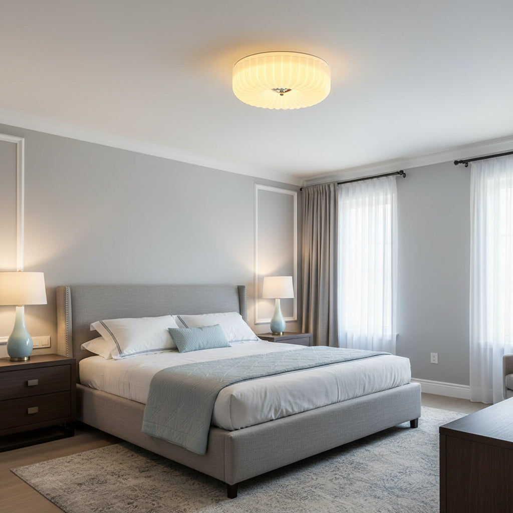 Willa Glass Flush Mount Ceiling Light - Modern Wave-Shaped LED Lamp | Luxury Chrome Bedroom Light | 24W/36W Low Profile Fixture