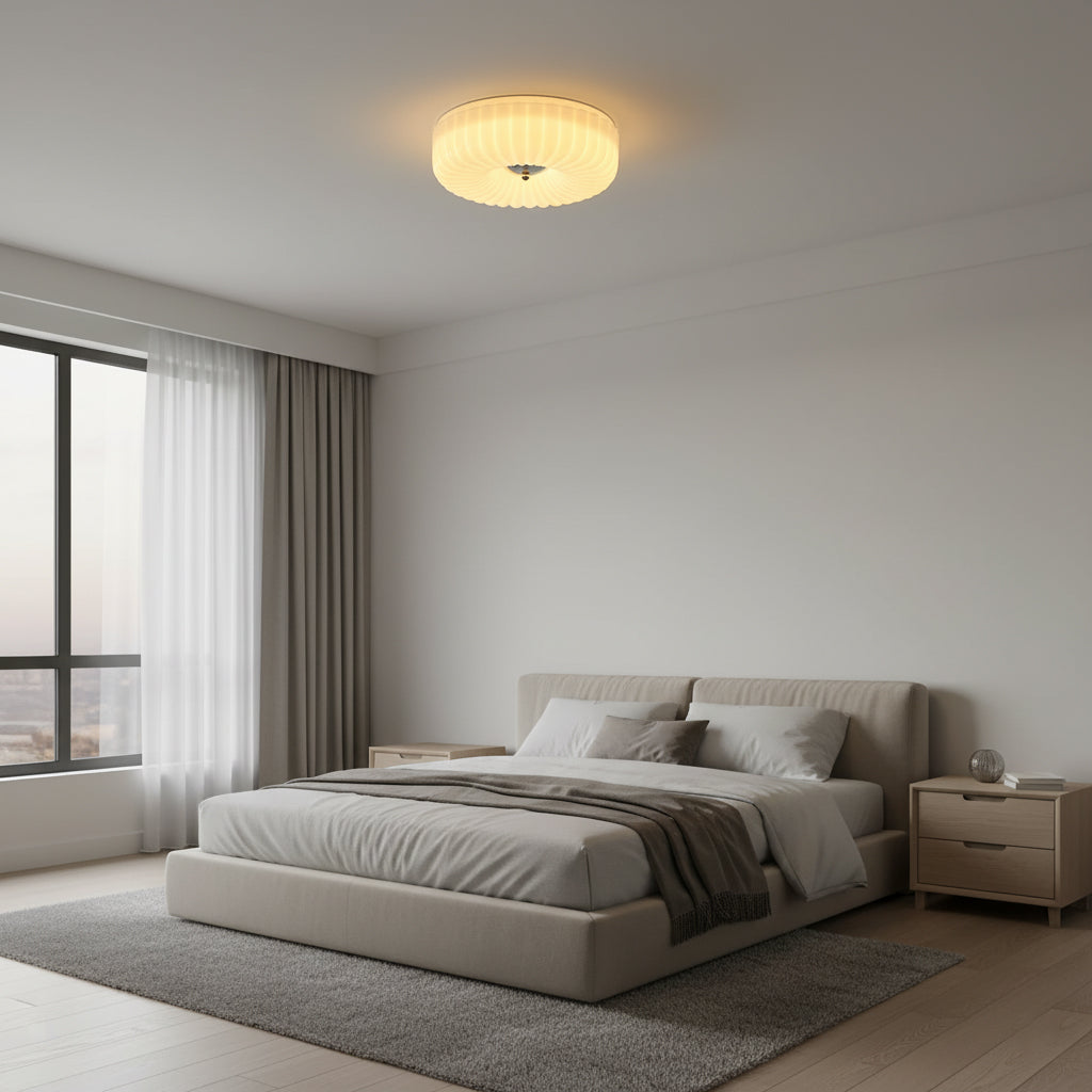 Willa Glass Flush Mount Ceiling Light - Modern Wave-Shaped LED Lamp | Luxury Chrome Bedroom Light | 24W/36W Low Profile Fixture