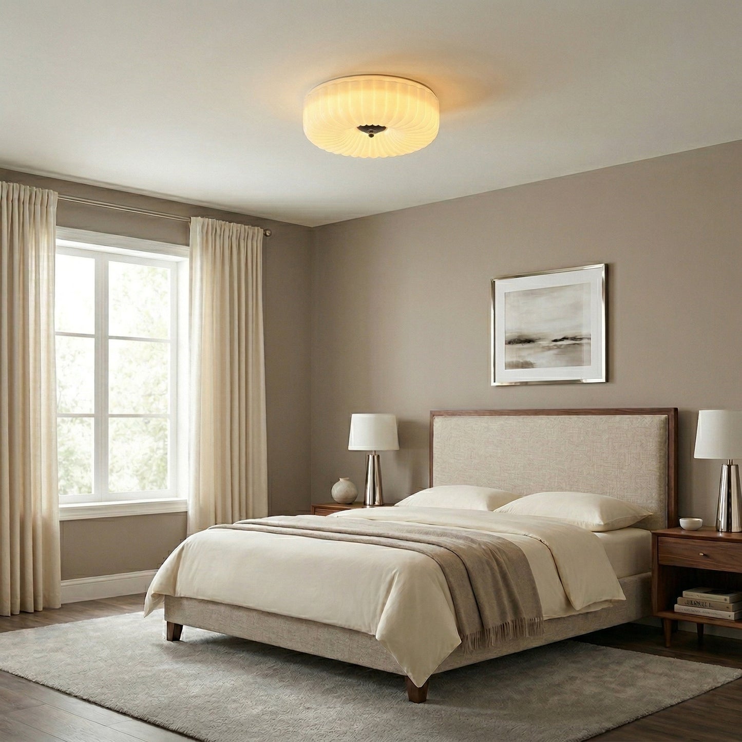 Willa Glass Flush Mount Ceiling Light - Modern Wave-Shaped LED Lamp | Luxury Chrome Bedroom Light | 24W/36W Low Profile Fixture