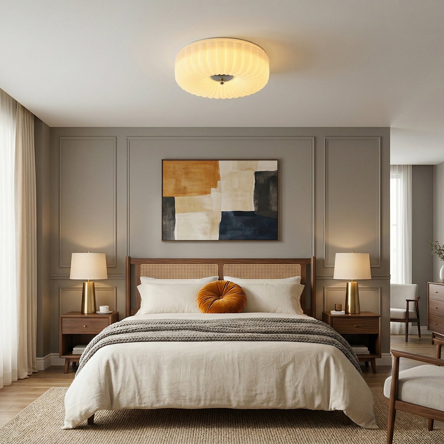 Willa Glass Flush Mount Ceiling Light - Modern Wave-Shaped LED Lamp | Luxury Chrome Bedroom Light | 24W/36W Low Profile Fixture